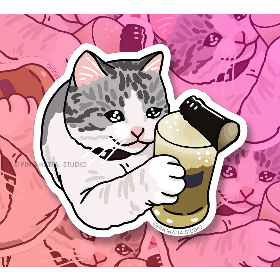 Labels & Stickers 55 บาท สติกเกอร์ ไดคัทกันน้ำ ลายมีมแมว เบียร์ Beer Cat Meme Sticker แบรนด์ Chonky Goods Funny cat sticker Stationery