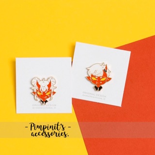 🇹🇭 พร้อมส่ง : 👧🏼👦🏼 เข็มกลัดเซ็ทคู่รักยมฑูตตัวสีแดง | Couple Red Angry Angels Enamel Brooch Pin Set.