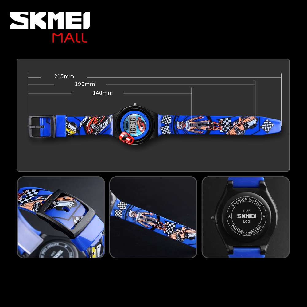 Skmei 1376 นาฬิกาข้อมือดิจิทัล หน้าจอ LCD ลายการ์ตูน หมุนได้ ป้องกันการแพ้ กันน้ํา สําหรับเด็กผู้ชาย