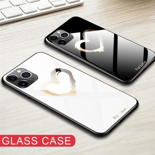 เคสโทรศัพท์เคสกระจกแข็ง เคสคู่ iPhone 11 Pro Max Tempered Glass Phone Case iPhone11 11Pro Couple Love Heart Hard Cover