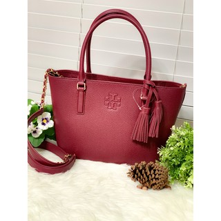 (ผ่อน0%) กระเป๋า ❤Tory Burch❤ ❤Thea Small Convertible Tote ❤สีแดงเลือดหมู Imperial Garnet ❤มีสายสะพายข้าง หนังแท้ 55366