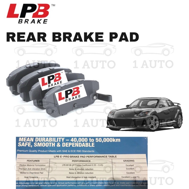 LPB E-PRO SEMI METALLIC ด้านหลังผ้าเบรค BELAKANG MAZDA RX-8 RX8 1.3 SE3PA