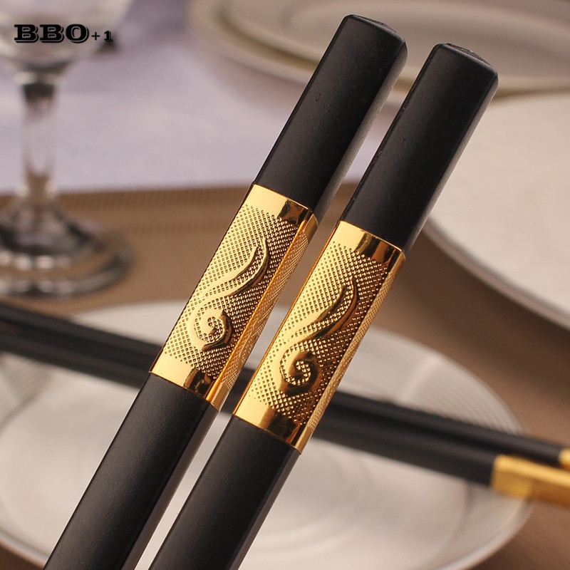 1 pair Japanese Chopsticks Korean Chopstick Black Gold Chinese Food ...