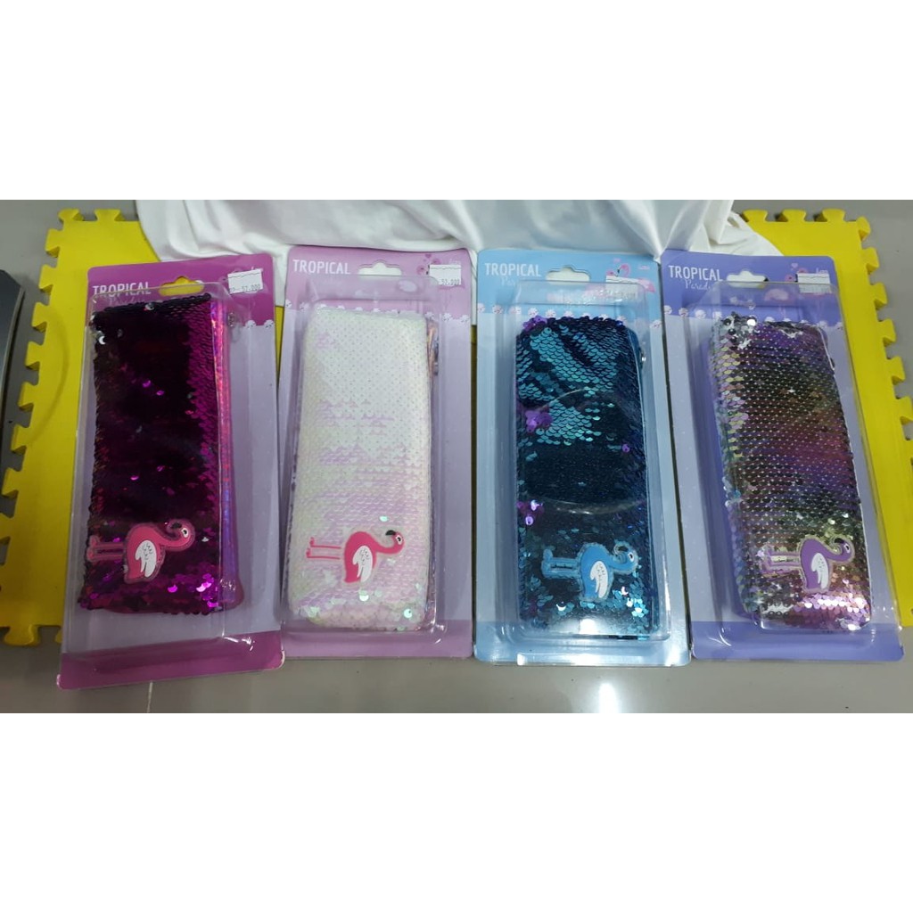PENCIL CASE / HOLOGRAM PENCIL BOX SQUIN FLAMINGGO CUTE AND UNIQUE สวรรค์เขตร้อน 7474
