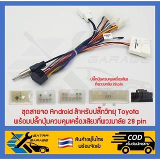 ชุดสายจอ Android สำหรับปลั๊กวิทยุ Toyota พร้อมปลั๊กปุ่มควบคุมเครื่องเสียงที่พวงมาลัย 28 pin