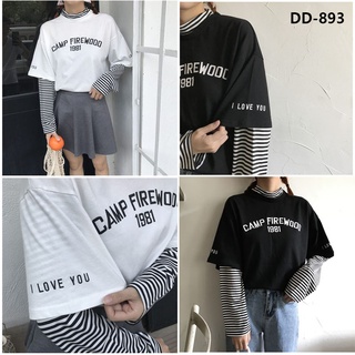 เสื้อแขนยาวผู้หญิง ลายทาง สไตล์เกาหลี เสื้อแขนยาว hit color stripes shirt น่ารักมากๆ 2สี 💎DD-893