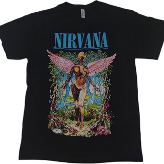 เสื้อยืดคอกลมเสื้อยืดวง NIRVANA ลายนางฟ้า หายากลายนี้ ได้มาน้อยครับS-4XL