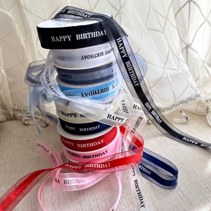 2.5 ซม. * 45 ม. ริบบิ้นสุขสันต์วันเกิด ดอกไม้ สาลู บรรจุภัณฑ์ ตกแต่งริบบิ้น