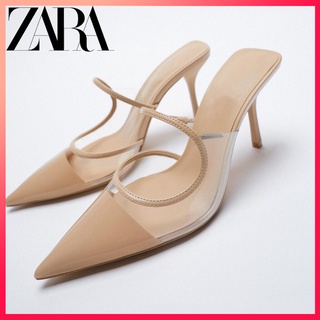 Zara รองเท้าส้นเข็ม หัวแหลม แบบใส สําหรับผู้หญิง