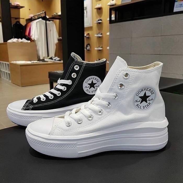 รองเท้า Converse All Star หุ้มข้อสีขาวและดำ