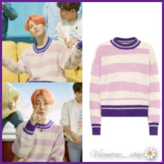 เสื้อกันหนาว ผ้าถัก ลายทาง BOY WITH LUV BTS JIMIN BWL สีน้ําเงิน สีน้ําเงิน สําหรับเด็กผู้ชาย