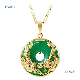 Fancy สร้อยคอแฟชั่น จี้หยก รูปมังกร และนกฟินิกซ์ สีทอง