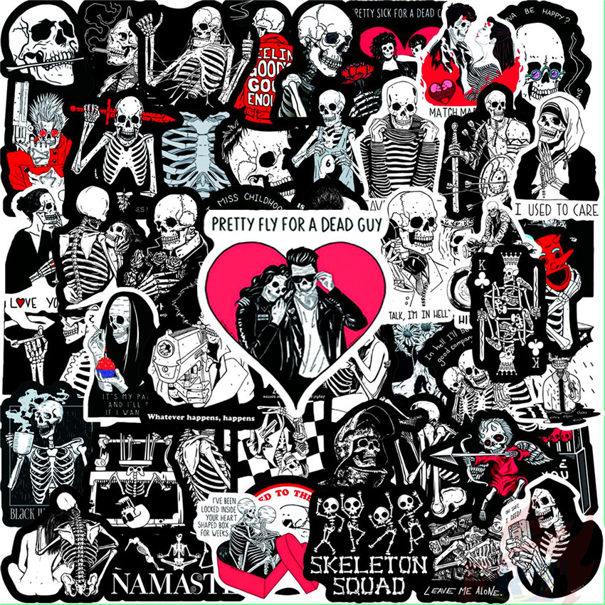 ❉ Mr & Mrs Black Skeleton - Punk Skull Lovers สติ๊กเกอร์ความรักที่สร้างแรงบันดาลใจของ ❉ 50 ชิ้น/เซ็ต