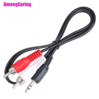 (Amongspring) อะแดปเตอร์สายเคเบิ้ลแจ็คเสียบลําโพง 3. Mini Plugto 2 Rca Male 5