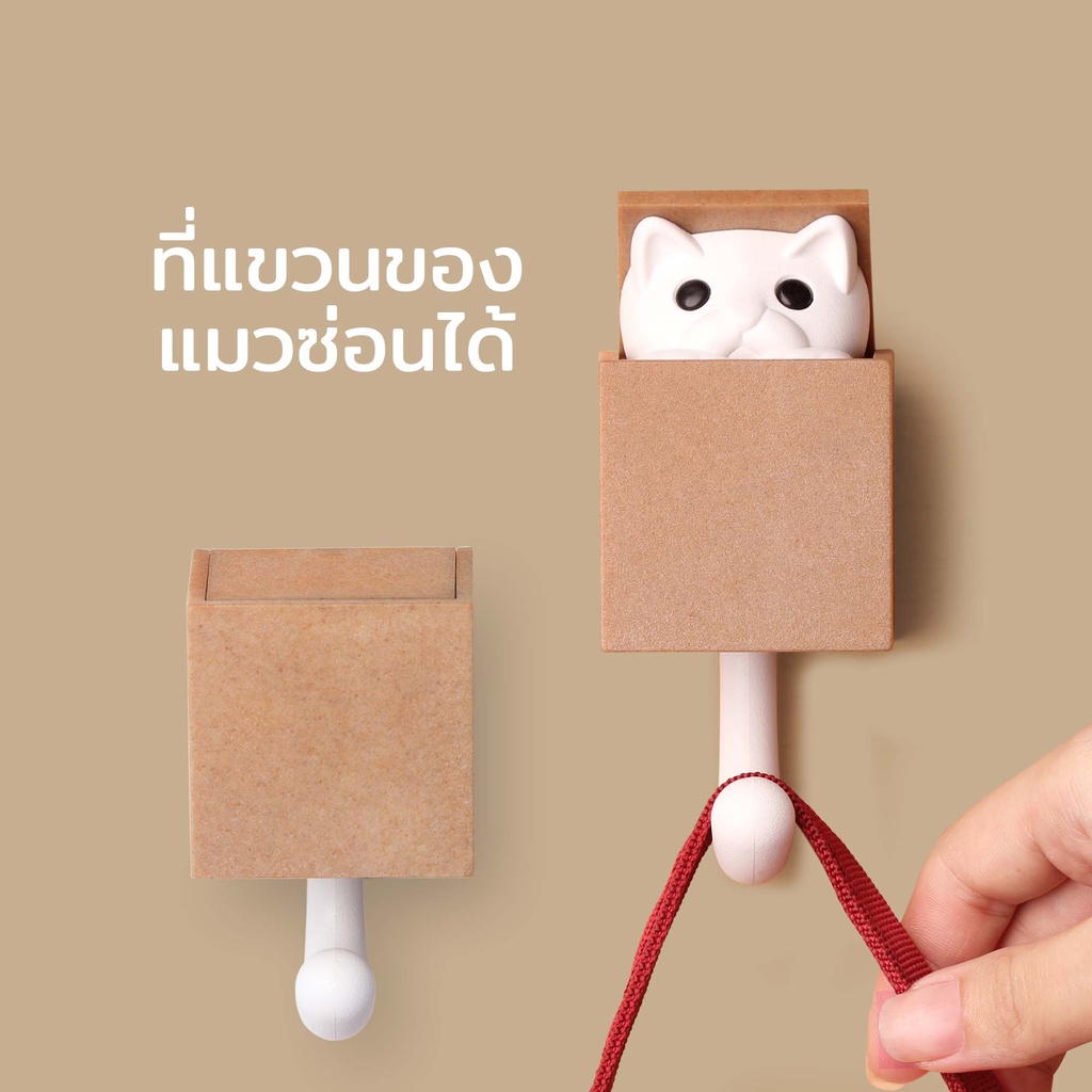 Kitt-A-Boo - wall hook ที่แขวนของติดผนัง ดีไซน์ น้องแมวน้อยในกล่อง  Qualy (ควอลี่)