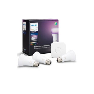 Hue Starter Kit Bridge+3LEDs 10W E27 PHILIPS | PHILIPS | HUE 10W A60 E27 3 SET หลอดไฟ LED หลอดไฟ โคมไฟส่องสว่างและพัดลมเ