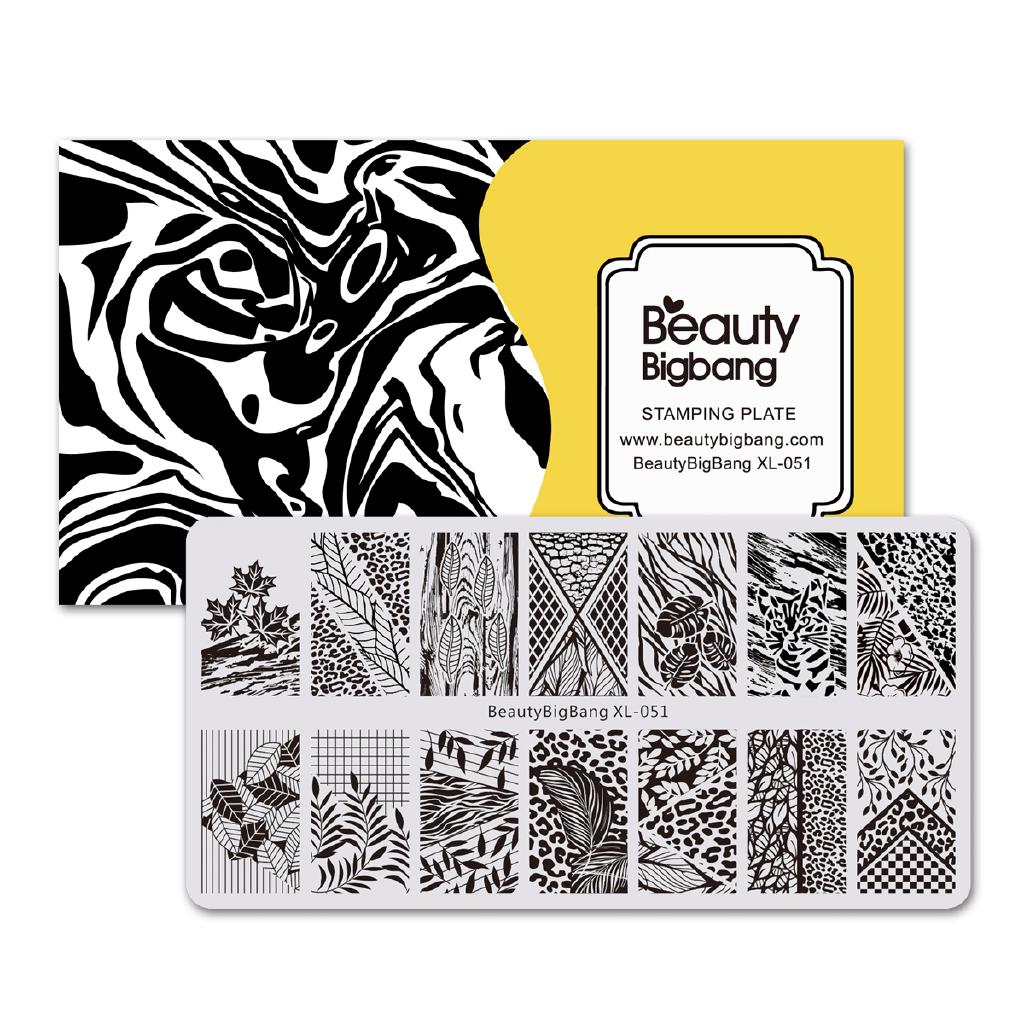 Beautybigbang xl-51 Rectangle Leaf Theme Stamping Template Leopard print Nail Art Stamp Image Plates Manicure Tools