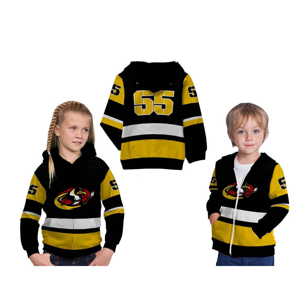Ice Hockey Kids Jersey Hoodie Jacket พิมพ์เต็มฟรีชื่อที่กําหนดเอง ART 01