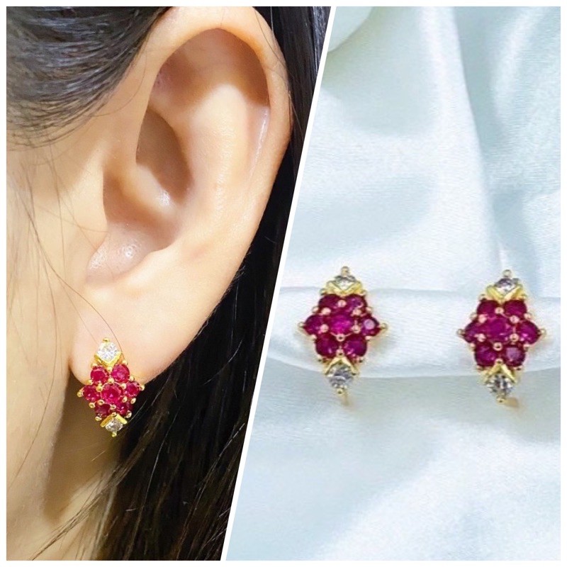 ต่างหูพลอย✅แถมตลับใส่ต่างหู ทองชุบ มี2แบบ ต่างหูผู้หญิง 0115