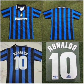 เสื้อกีฬาแขนสั้น ลายทีมชาติฟุตบอล Inter MILAN 97-98 10 RONALDO สไตล์เรโทร