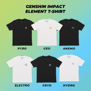 [100% Cotton] เสื้อยืดลําลอง แขนสั้น พิมพ์ลาย Genshin Impact Element Vision Kaos Genshin Impact Baju Genshin Impact สีดํ