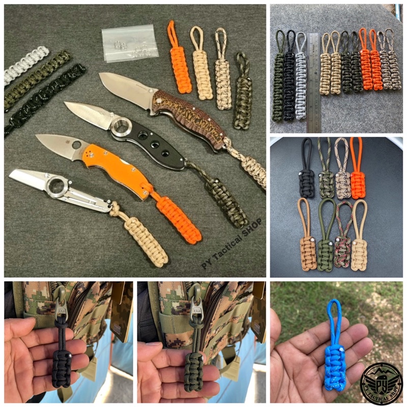 A006พวงกุญแจถักเชือก PARACORD 4mm.ยาว8,12,16cm. ใช้เป็นพวงกุญแจหรือห้อยซิปกระเป๋า