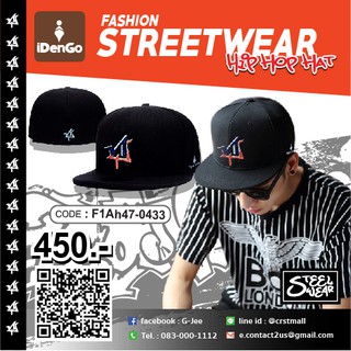 หมวกHIPHOPเต็มใบ หมวกHIPHOP NY/SW สีดำ รุ่น.F1Ah47-0433 แบรนด์ iDenGo