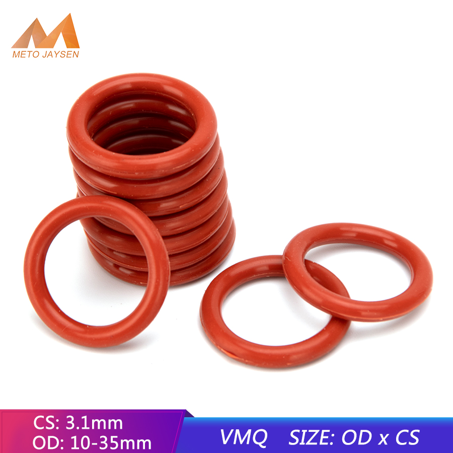50PCS ยางซิลิโคน VMQ ซีล O-แหวนเปลี่ยนสีขาวสีแดงซีล O แหวนปะเก็นแหวนเครื่องซักผ้า OD 10 มม.-35 มม.CS