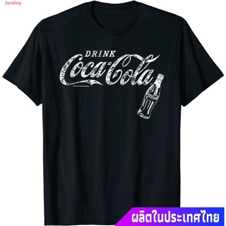 terdiny เสื้อยืดแขนสั้น Coca-Cola Vintage White Drink Logo Bottle Graphic T-Shirt Sports T-shirt