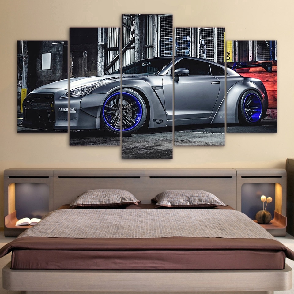 Modular Pictures Living Room Wall Art Canvas Sports Car Poster Decor 5 Pieces NISSAN GTR R35 5 Paint