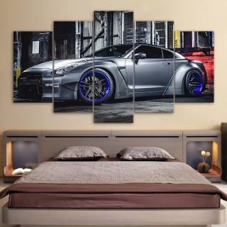 Modular Pictures Living Room Wall Art Canvas Sports Car Poster Decor 5 Pieces NISSAN GTR R35 5 Painting HD Printed Photo Framed