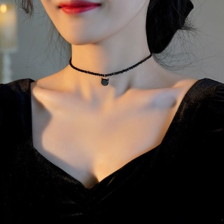 Super Cute Cat Black Stone Necklace New Choker Clavicle Chain Light Luxury Temperament Retro Gentle Niche Girlfriends