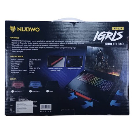 NUBWO NF-233 ระบายความร้อนได้ดีเยี่ยมพัดลมโน็ตบุ๊ค2ใบพัด ไฟสีฟ้าสวยๆ NF233 Cooler Pad