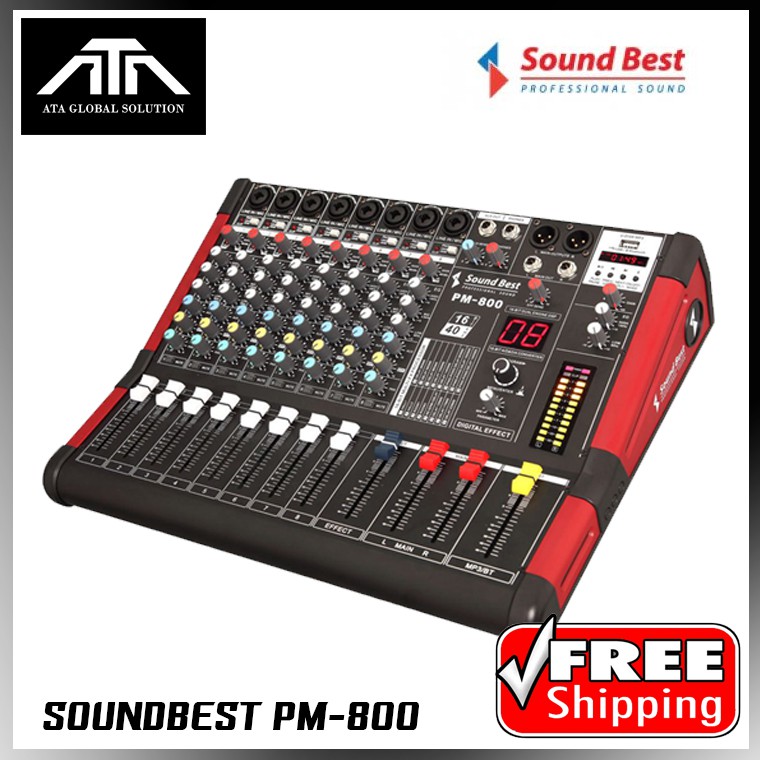 มิกเซอร์ SOUNDBEST PM-800 PM800 POWER MIXER 8 ช่อง 300+300 วัตต์  มิกซ์เพาเวอร์ มีขยาย แอมป์ในตัว