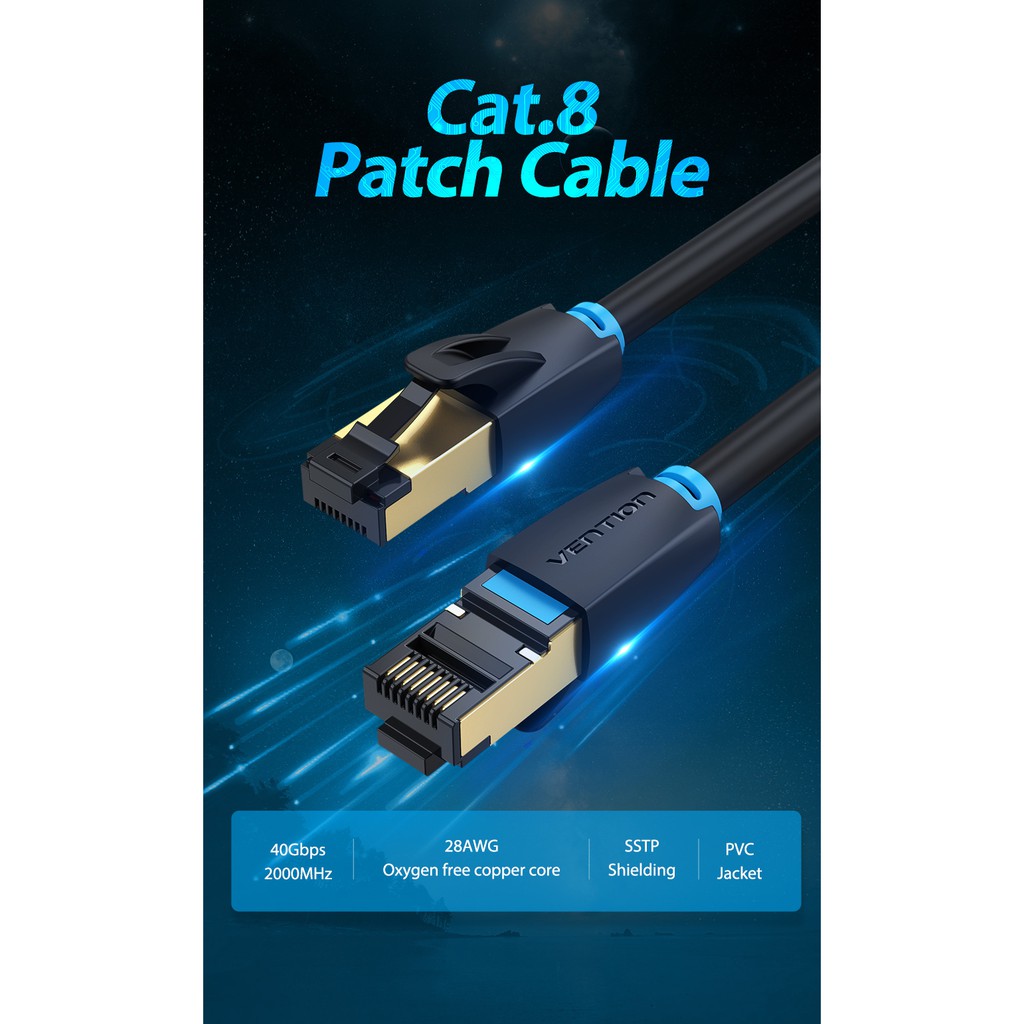 Vention(CAT8,PVC/ Cotton Braided)  สาย lan cat8 Ethernet SFTP 40Gbps Super Speed RJ45 Network Cable Gold Plated Connecto