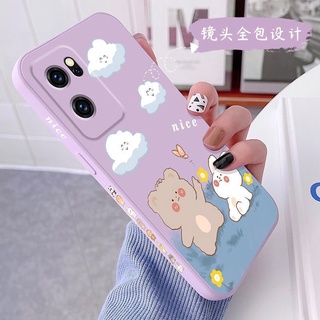 เคสโทรศัพท์มือถือ ซิลิโคนนิ่ม ขอบตรง ลายการ์ตูนหมี กระต่ายน่ารัก พร้อมสายคล้อง สําหรับ oppo RENO6 4G RENO5 RENO6Z RENO4 4G RENO4 4PRO RENO7 RENO7PRO