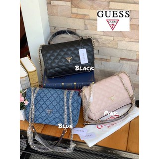 💕Guess Women’s Crossbody Bag กระเป๋าสะพายข้าง มีดีเทลเย็บลายตารางเดินด้ายเส้นคู่