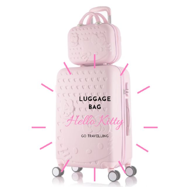 กระเป๋าเดินทาง Hello Kitty สีชมพู 20 นิ้ว พร้อมกระเป๋าเครื่องสําอาง สําหรับเดินทาง 2.7 กก. แฟชั่นเกาหลี เด็กผู้หญิง