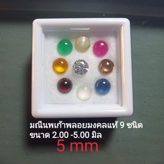 มณีนพเก้าพลอยมงคลแท้ ในกล่องมีอัญมณีมงคลทั้งหมด 9 ชนิด เชื่อกันว่าผู้ใดมีไว้ครอบครองจะเป็นสิริมงคลยิ่งนัก