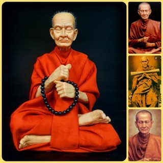 สมเด็จพระพุฒาจารย์โต พรหมรังษี (หน้าตัก 5 นิ้ว สูง 18 ซม.)งานไฟเบอร์หุ่นขี้ผึ้ง ห่มจีวรติดผมจริง