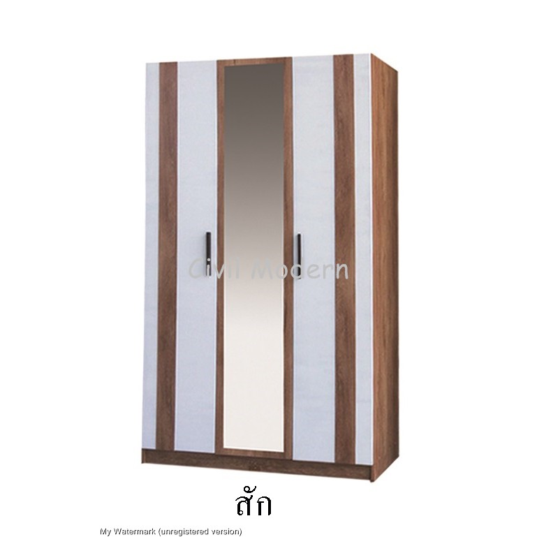 ตู้เสื้อผ้า 3 บาน ขนาด 120 cm. มีกระจกเต็มบาน รุ่น WR404B