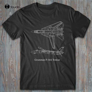 [100% Cotton] เสื้อยืด พิมพ์ลายเครื่องบินรบ Airforce Fighter Jet Grumman F-14A - F14 Tomcat สีฟ้า