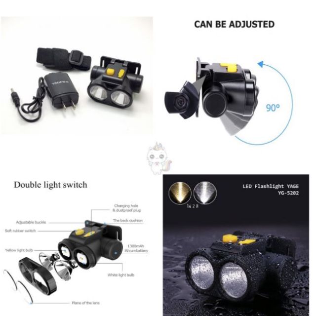 ไฟฉายคาดหัว ไฟฉายคาดศีรษะ YAGE YG-5202 แสงขาว+เหลือง