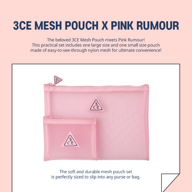กระเป๋า3ce | 3CE PINK RUMOUR MESH POUCH