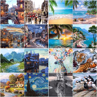 (พร้อมส่ง) ภาพระบายสีตามตัวเลข แบบไม่มีเฟรม งานศิลปะ DIY painting by numbers ภาพสวยๆ