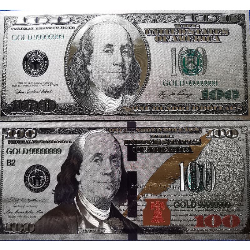 แบงก์​เคลือบฟอยล์, แบงก์​สหรัฐอเมริกา​ USA, 1​00 Dollars 1 คู่ 2 รุ่น ​2​ แบบ, #​