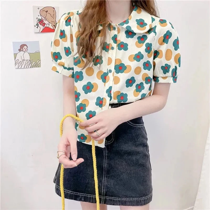 เสื้อเชิ้ตลายดอก คอปกโปโล ทรงหลวม แขนสั้น thumbnail 4