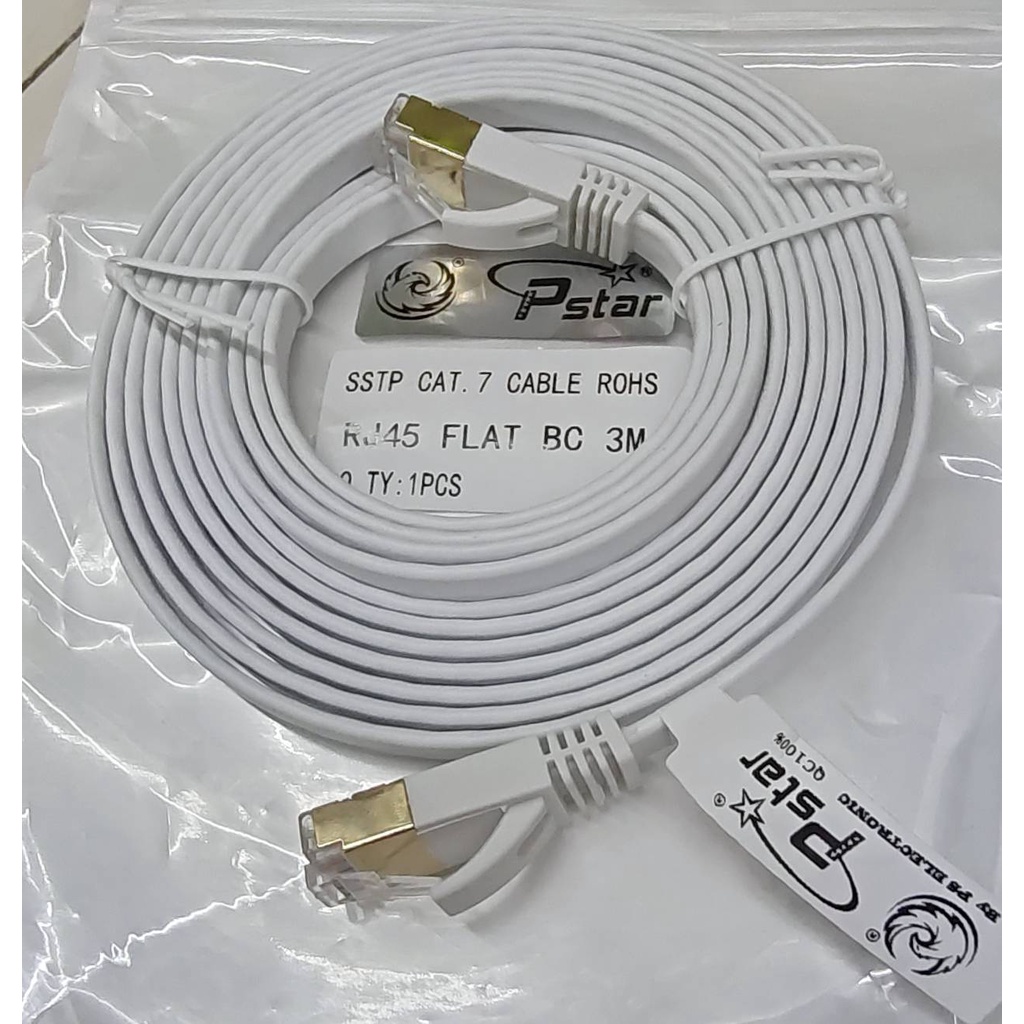 สายแลน แคท 7 Cat 7 Lan Cableสายแบน ขนาดความยาว3เมตร สายนำสัญญาณใช้ เชื่อมต่อกับอุปกรณ์คอมพิวเตอร์ในการรับ-ส่งข้อมูล - Link6E - Thaipick