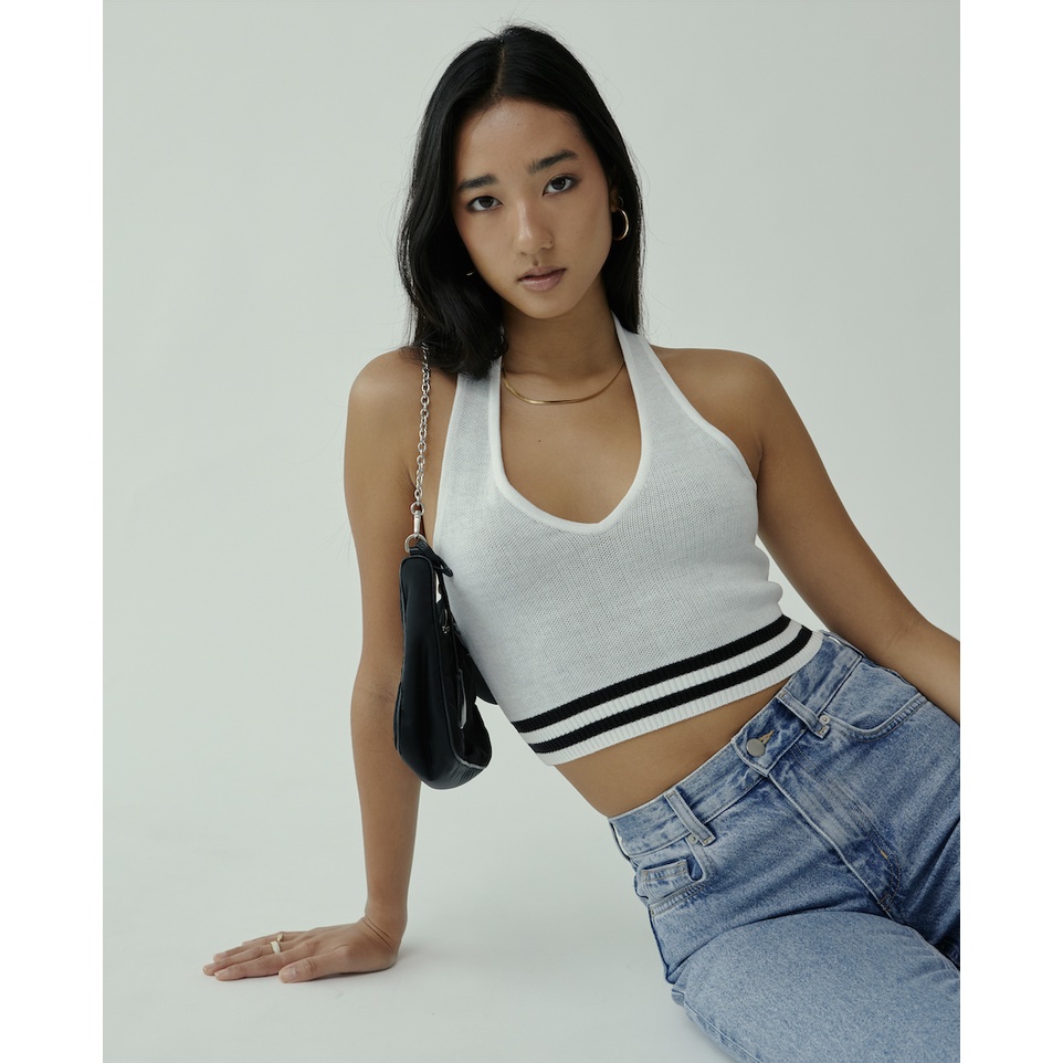 RUMON OFFICIAL - Knit Backless Halter Tank Top เสื้อครอปคล้องคอผ้า knit ...