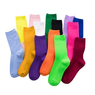 ราคาKAFU D393 ถุงเท้าข้อกลาง ผ้าฝ้าย หลากสี สไตล์ญี่ปุ่น สีพื้น สำหรับผู้หญิง